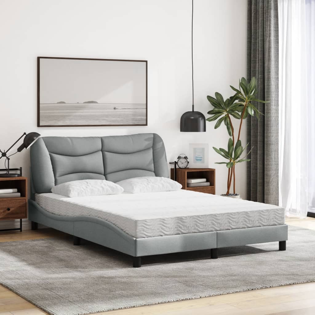 Lit avec matelas Hvar gris clair 140x200 cm tissu - XIOS