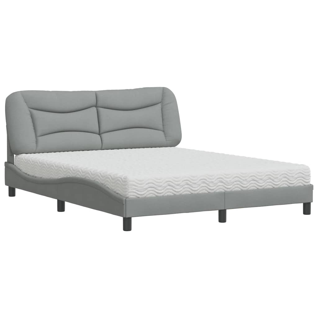Lit avec matelas Hvar gris clair 160x200 cm tissu - XIOS