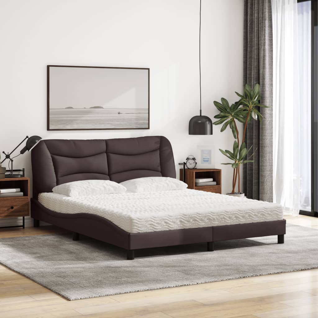 Lit avec matelas Hvar marron foncé 160x200 cm tissu