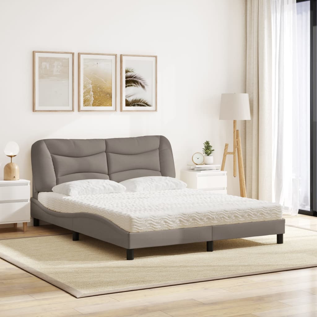 Lit avec matelas Hvar taupe 160x200 cm tissu - XIOS