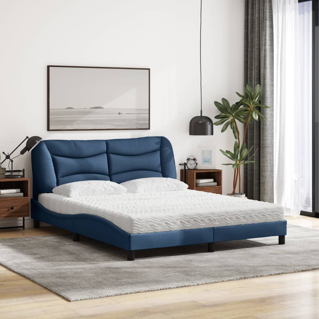 Lit avec matelas Hvar bleu 160x200 cm tissu - XIOS
