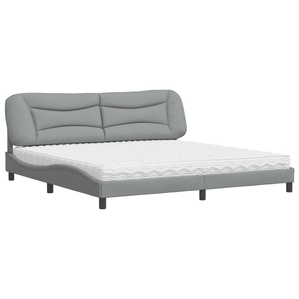 Lit avec matelas Hvar gris clair 200x200 cm tissu - XIOS