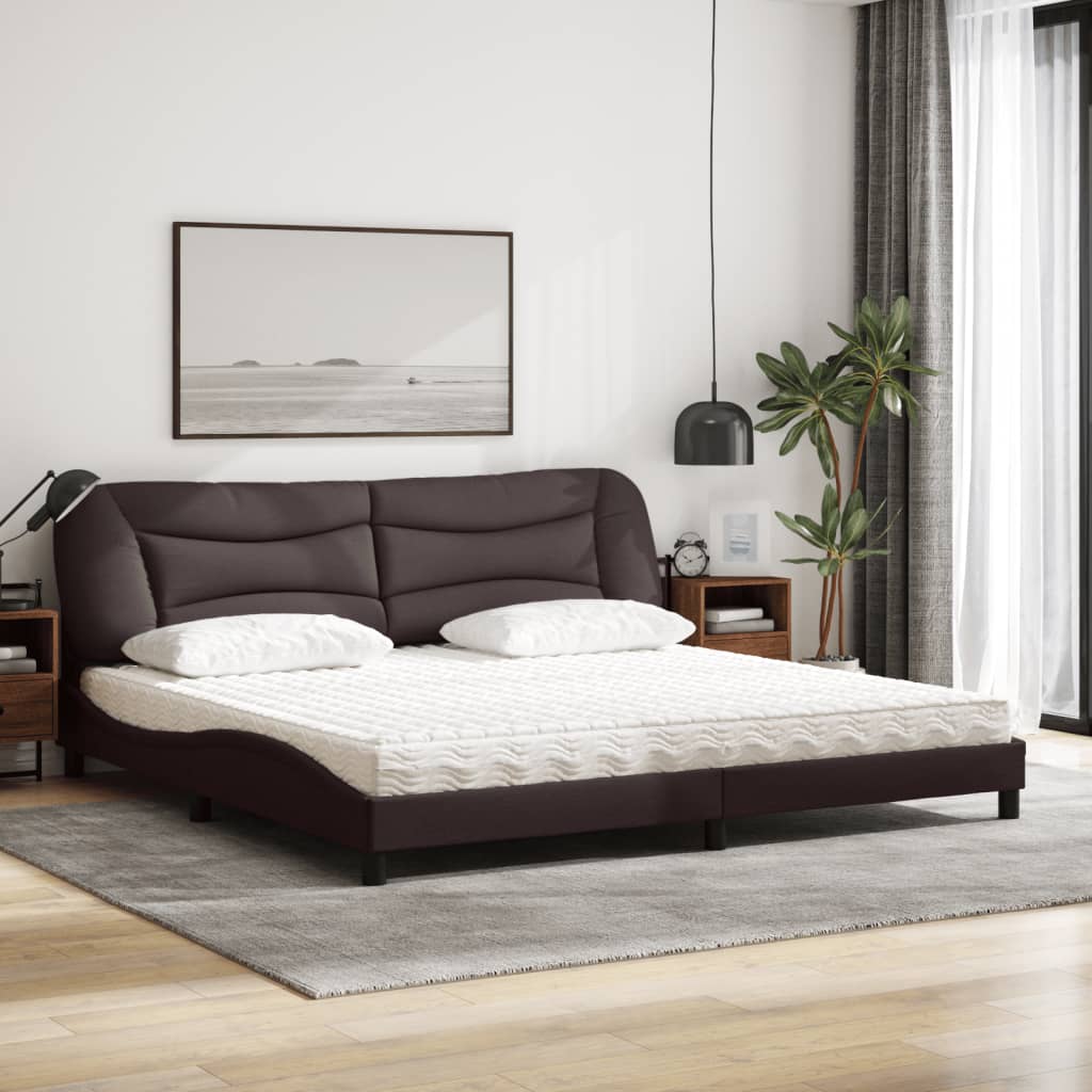 Lit avec matelas Hvar marron foncé 200x200 cm tissu - XIOS