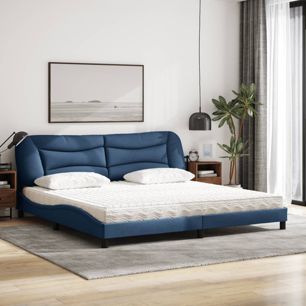 Lit avec matelas Hvar bleu 200x200 cm tissu - XIOS