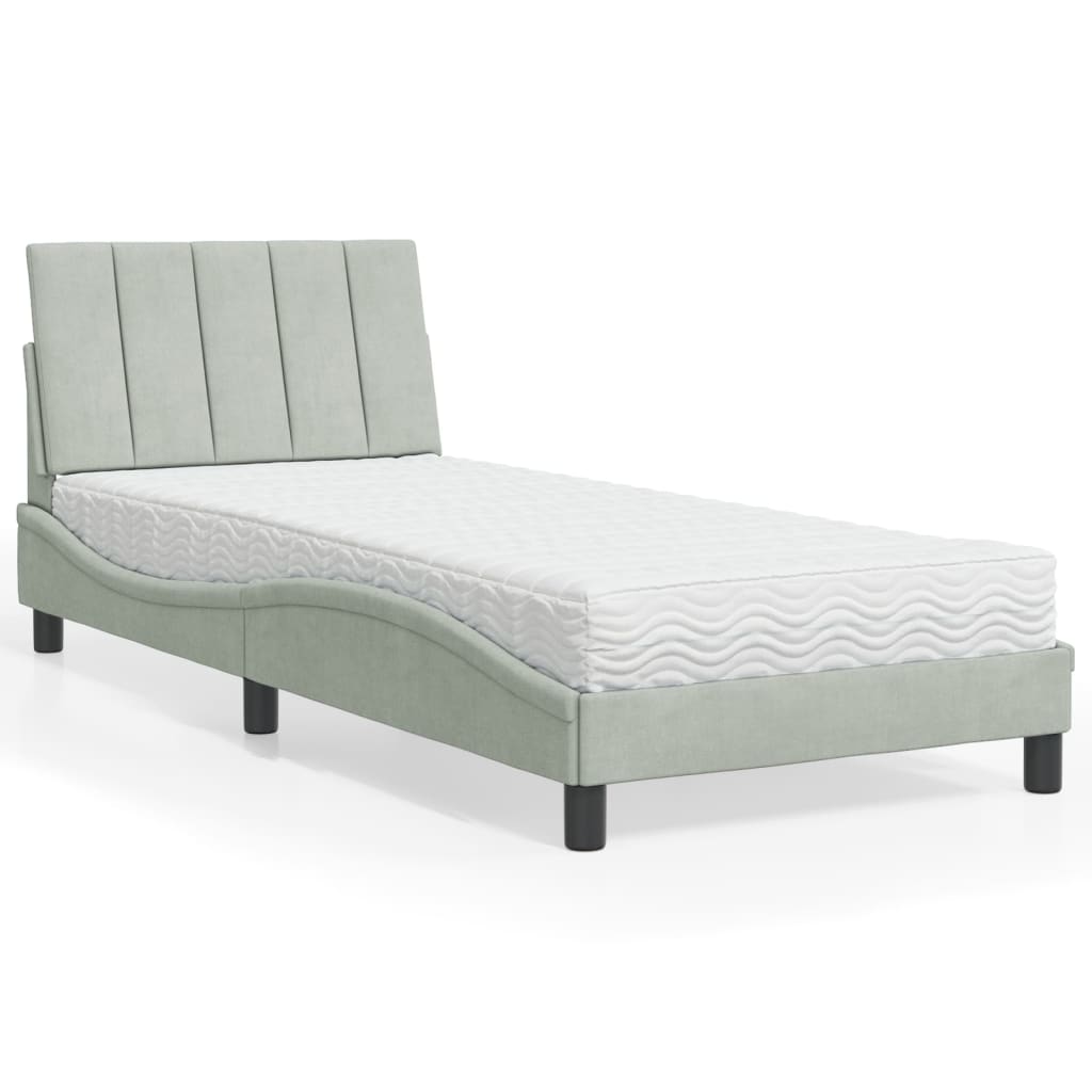 Lit avec matelas Hanko gris clair 80x200 cm velours - XIOS