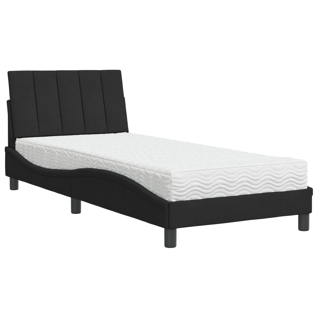 Lit avec matelas Hanko noir 80x200 cm velours - XIOS