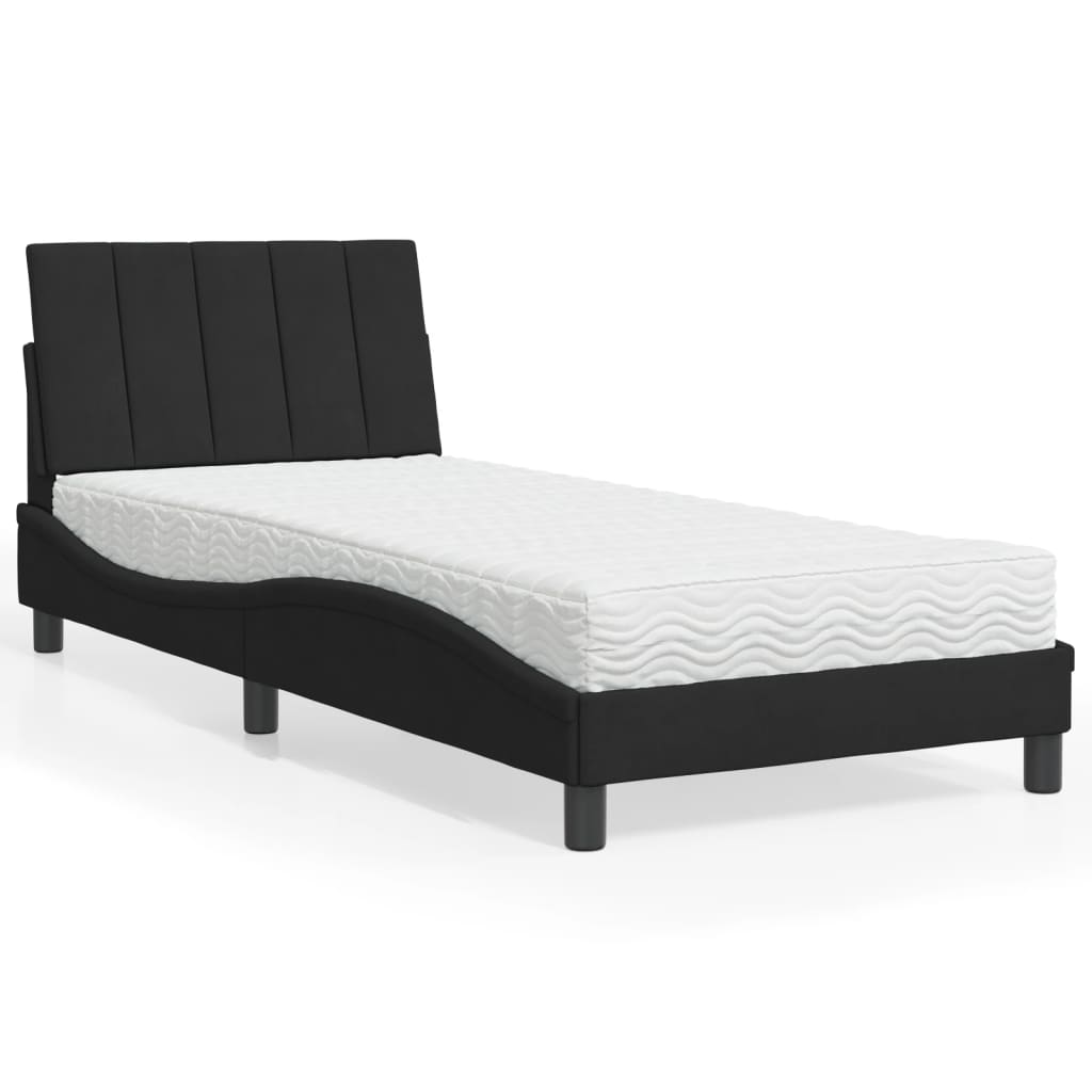Lit avec matelas Hanko noir 80x200 cm velours - XIOS