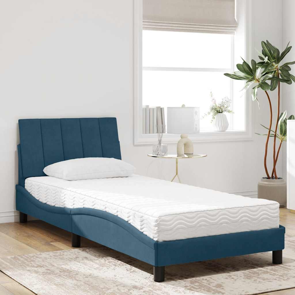 Lit avec matelas Hanko bleu 80x200 cm velours - XIOS