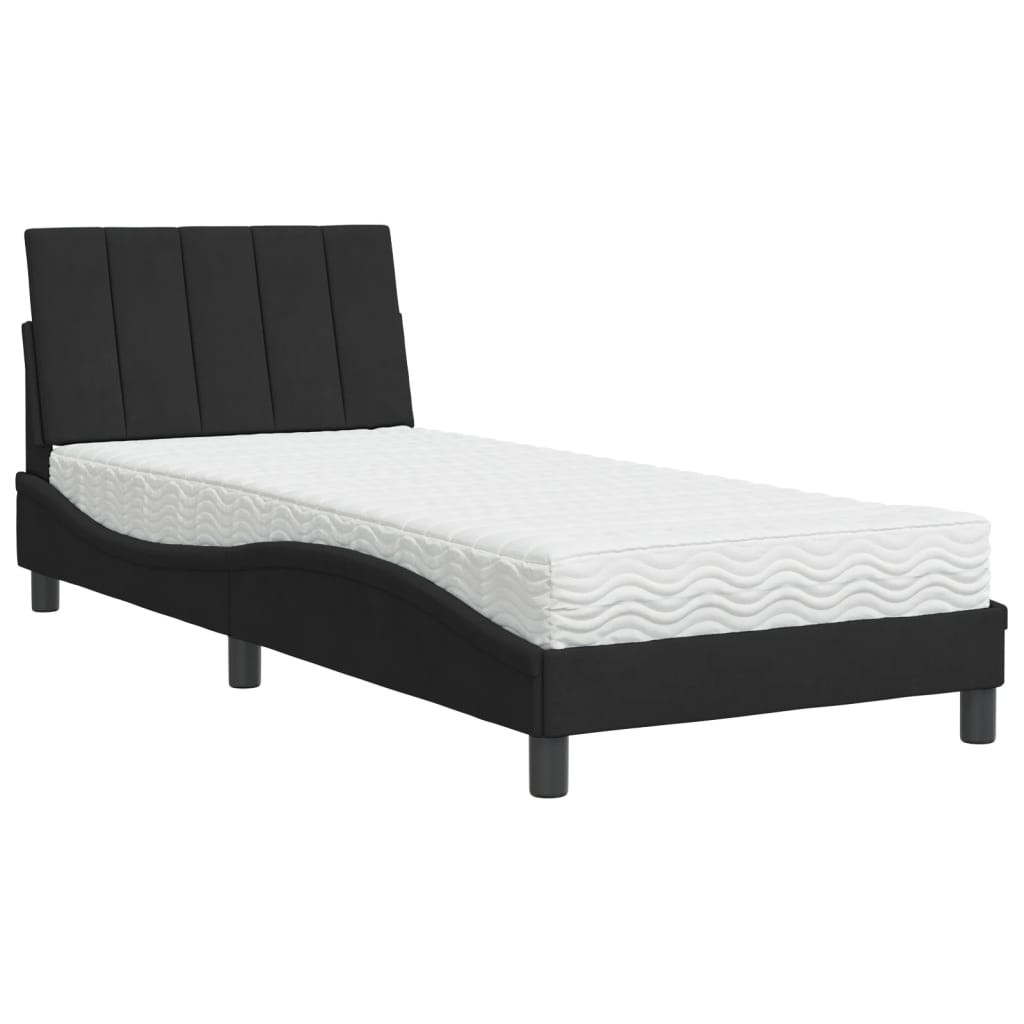 Lit avec matelas Hanko noir 90x190 cm velours - XIOS