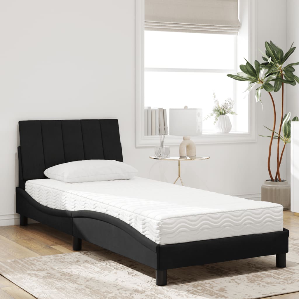Lit avec matelas Hanko noir 90x190 cm velours - XIOS