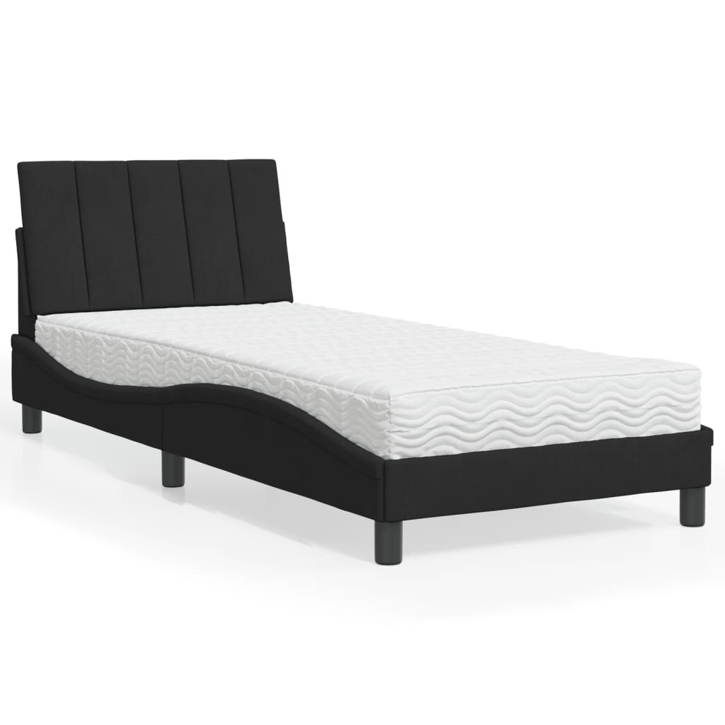 Lit avec matelas Hanko noir 90x190 cm velours - XIOS