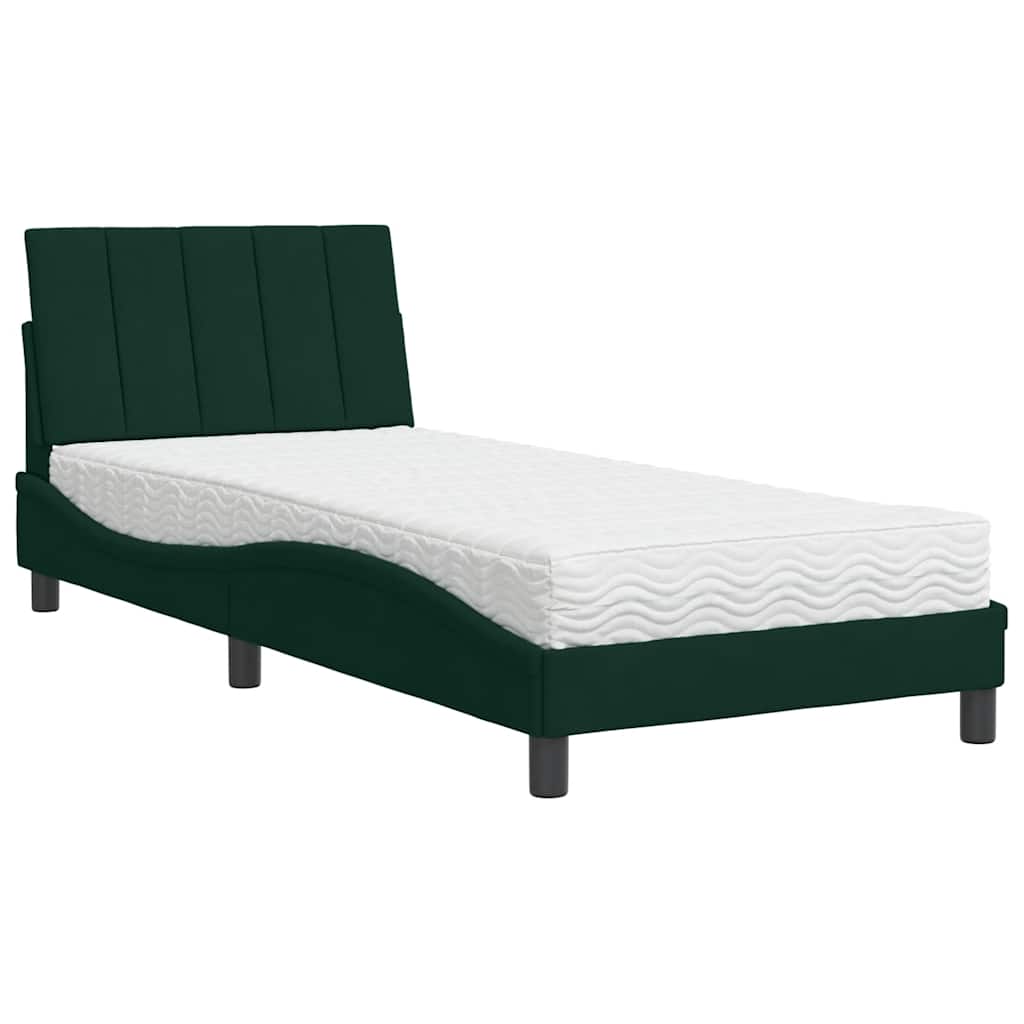 Lit avec matelas Hanko vert foncé 90x190 cm velours - XIOS