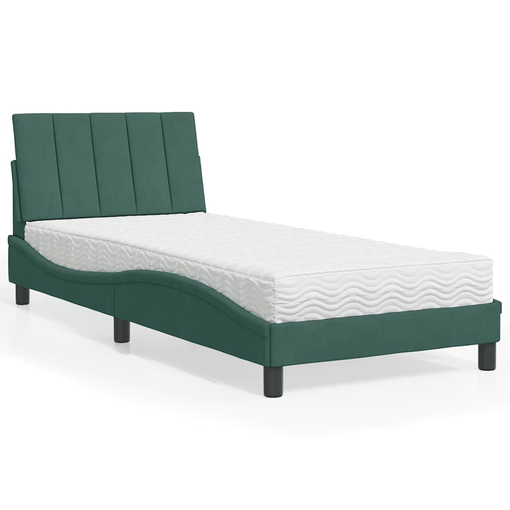 Lit avec matelas Hanko vert foncé 90x190 cm velours - XIOS
