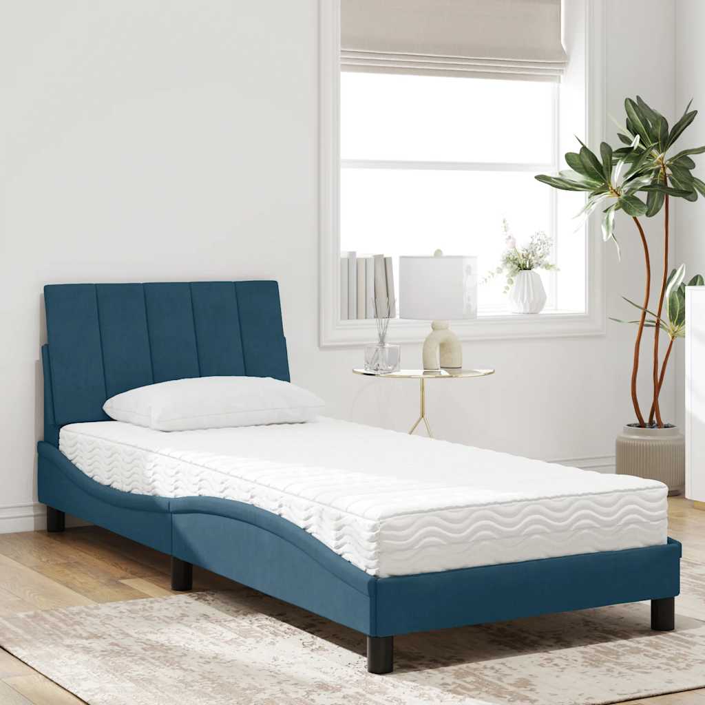 Lit avec matelas Hanko bleu 90x190 cm velours - XIOS