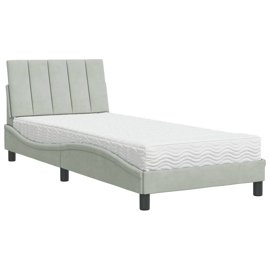 Lit avec matelas gris clair 90x200 cm velours - XIOS