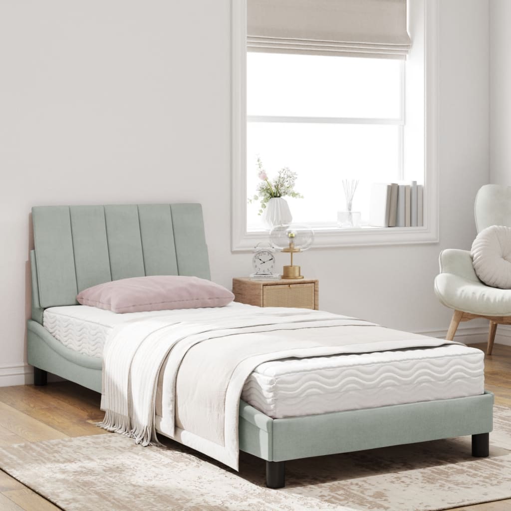 Lit avec matelas gris clair 90x200 cm velours - XIOS