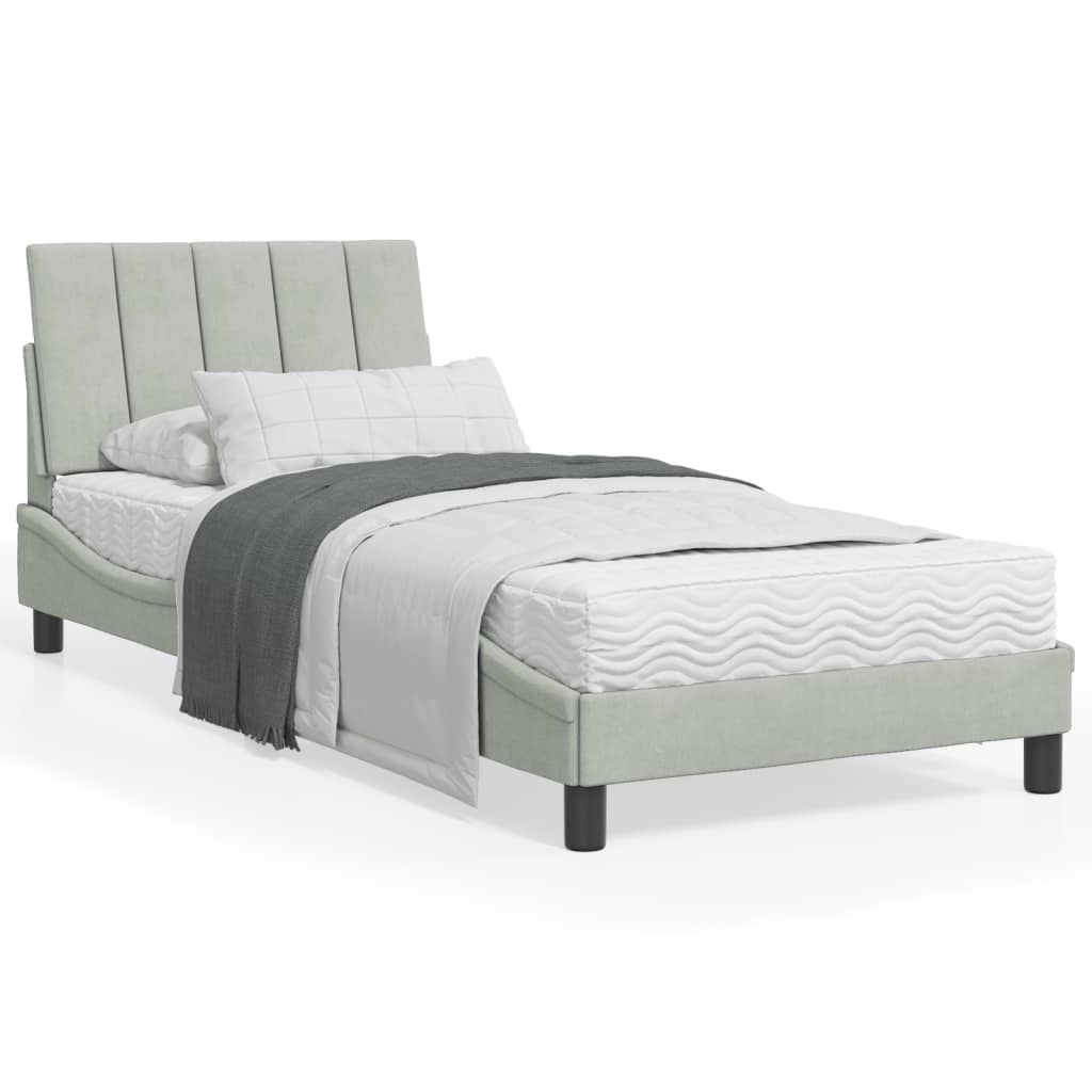 Lit avec matelas gris clair 90x200 cm velours - XIOS