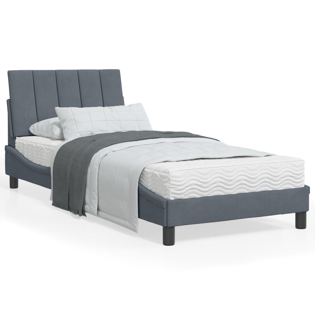 Lit avec matelas Hanko gris foncé 90x200 cm velours - XIOS
