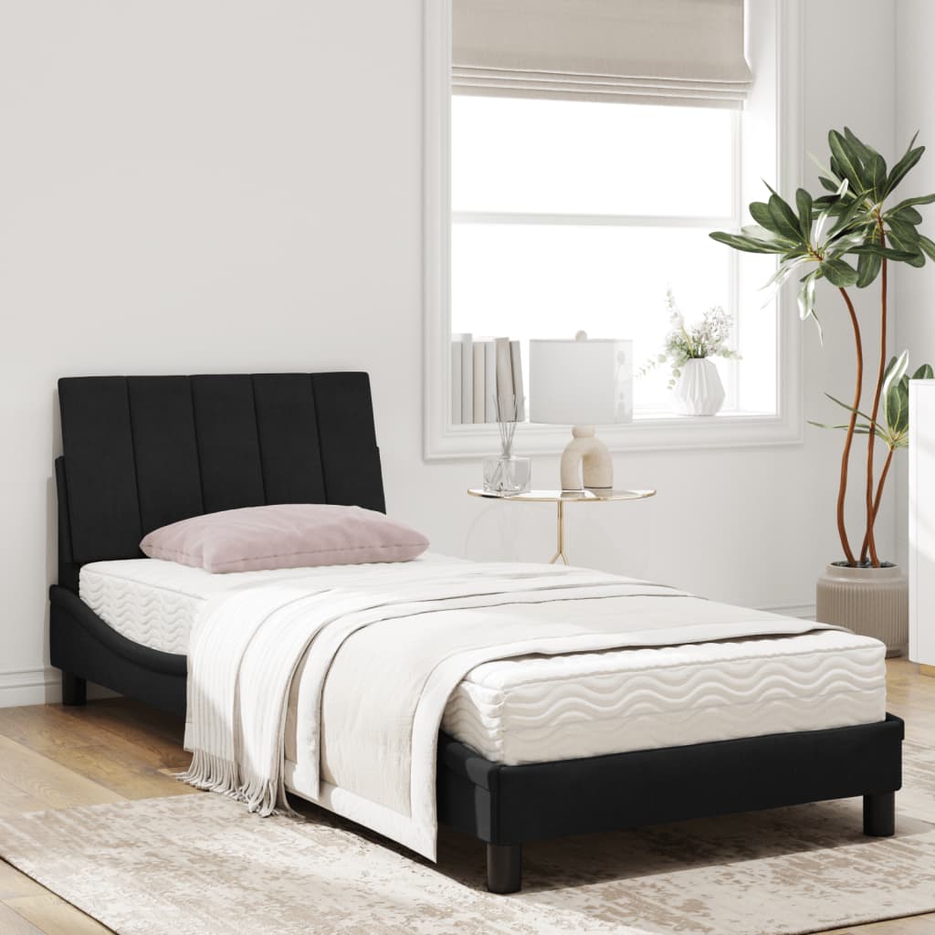 Lit avec matelas noir 90x200 cm velours - XIOS