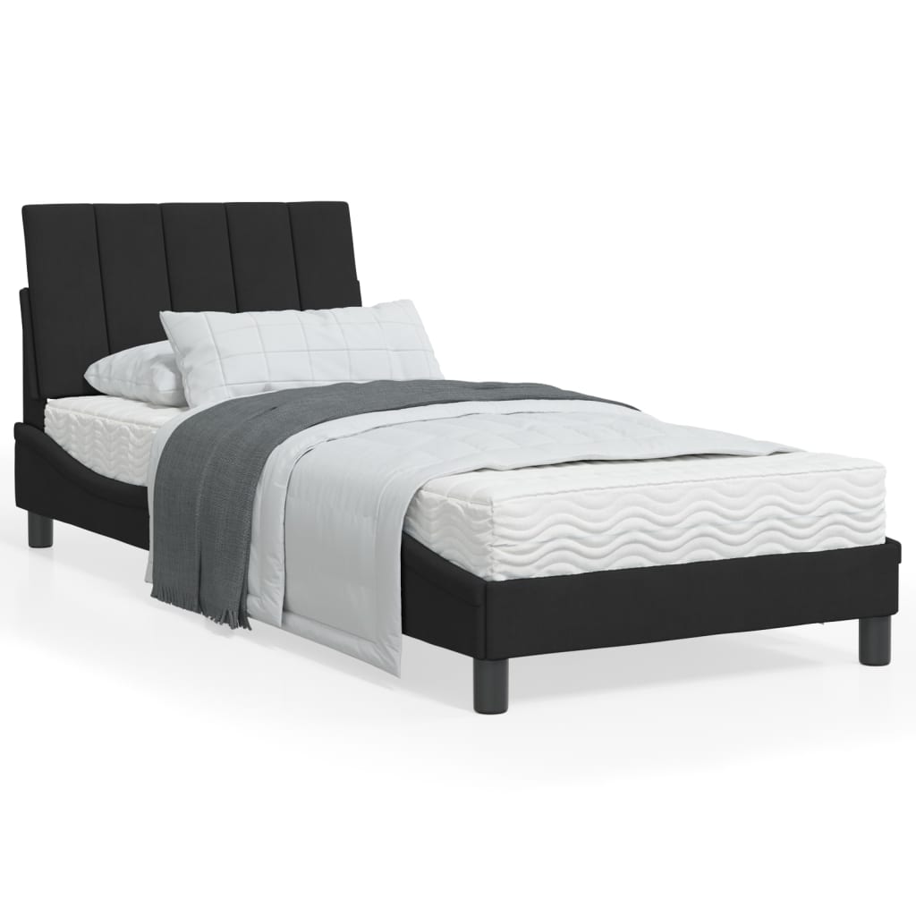 Lit avec matelas noir 90x200 cm velours - XIOS