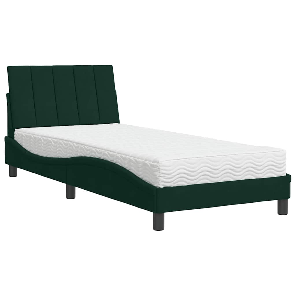 Lit avec matelas Hanko vert foncé 90x200 cm velours - XIOS