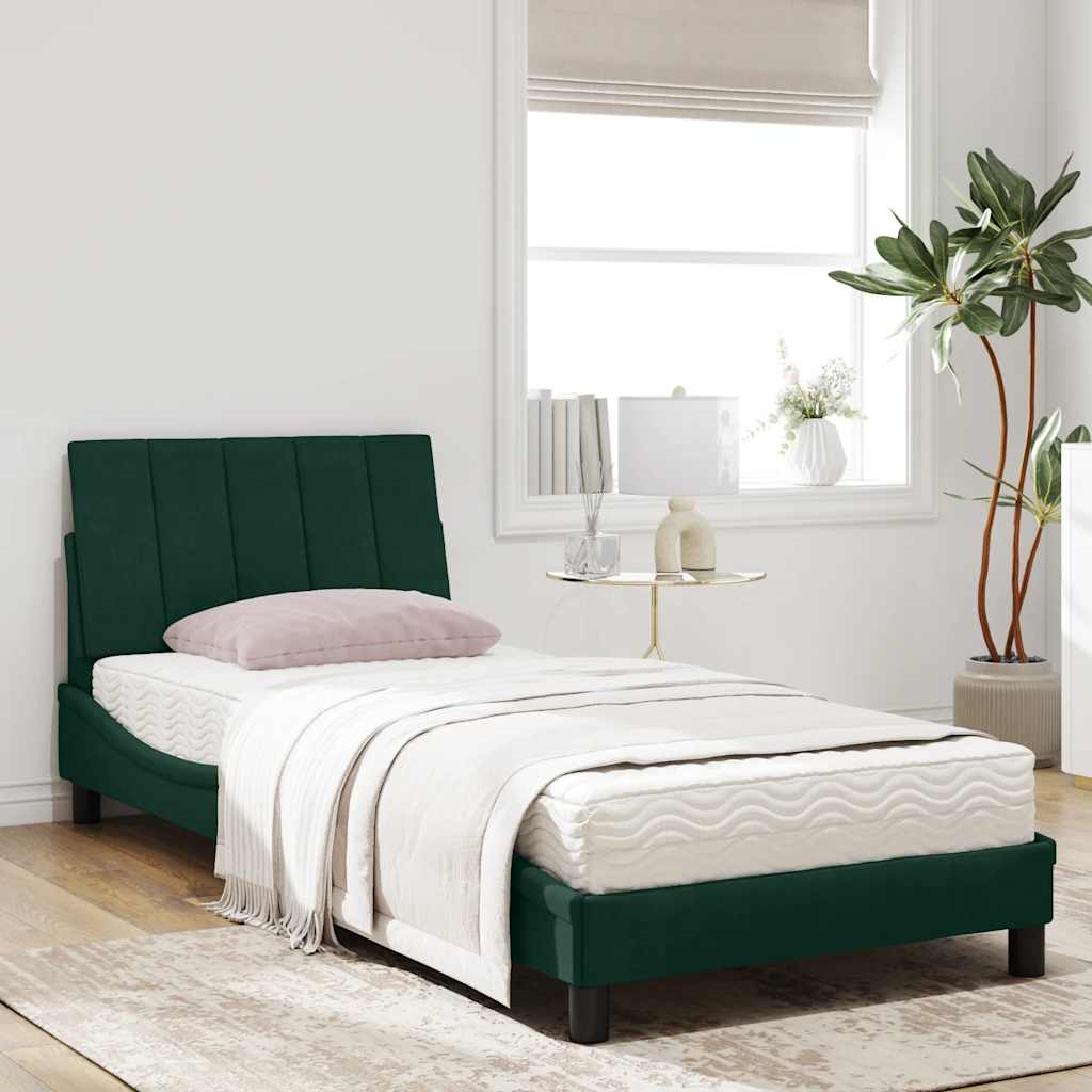 Lit avec matelas Hanko vert foncé 90x200 cm velours - XIOS
