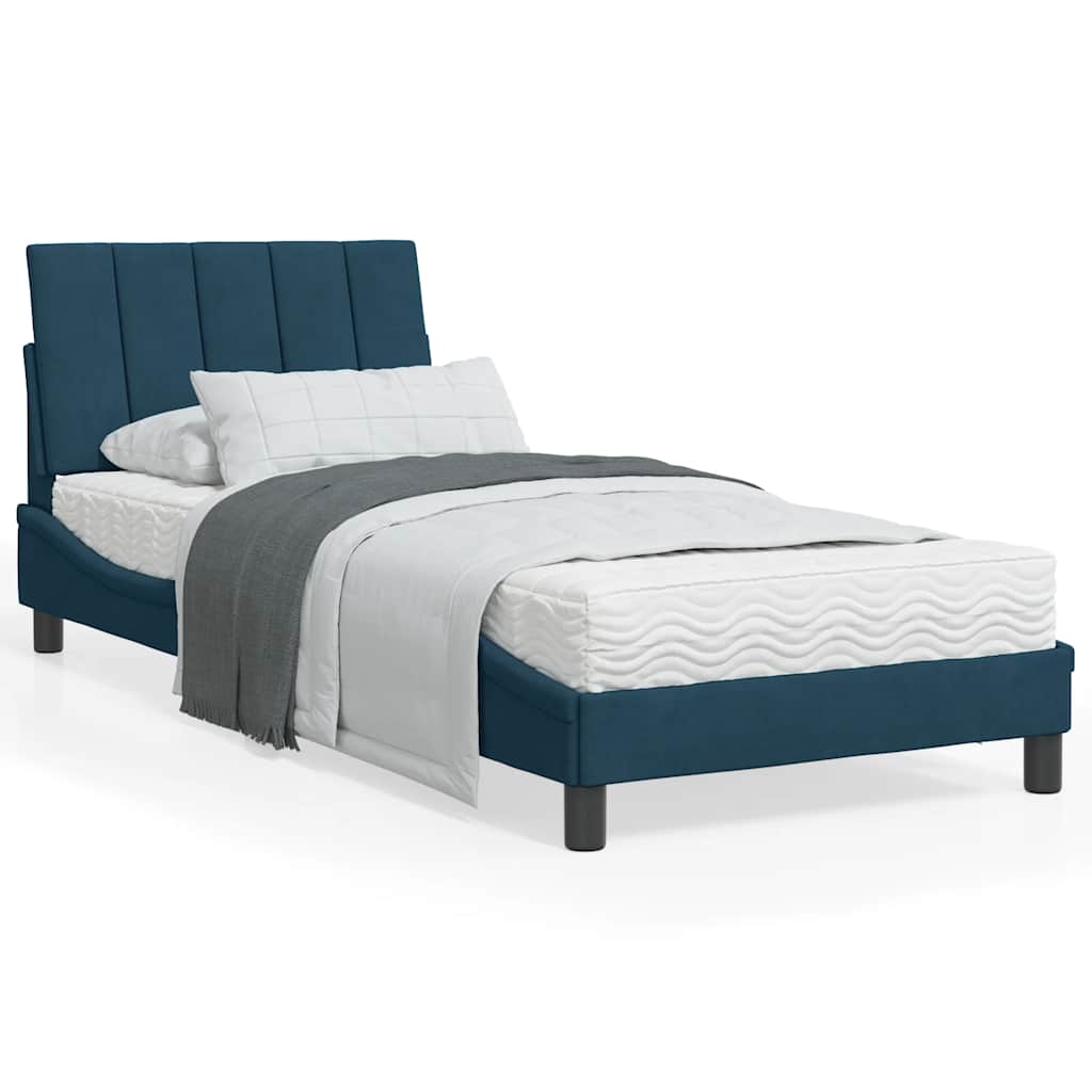 Lit avec matelas Hanko bleu 90x200 cm velours - XIOS