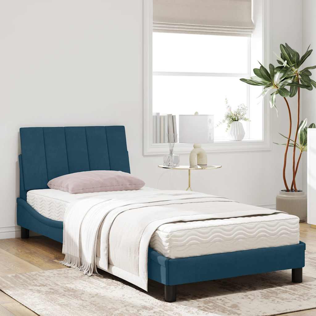 Lit avec matelas Hanko bleu 90x200 cm velours - XIOS