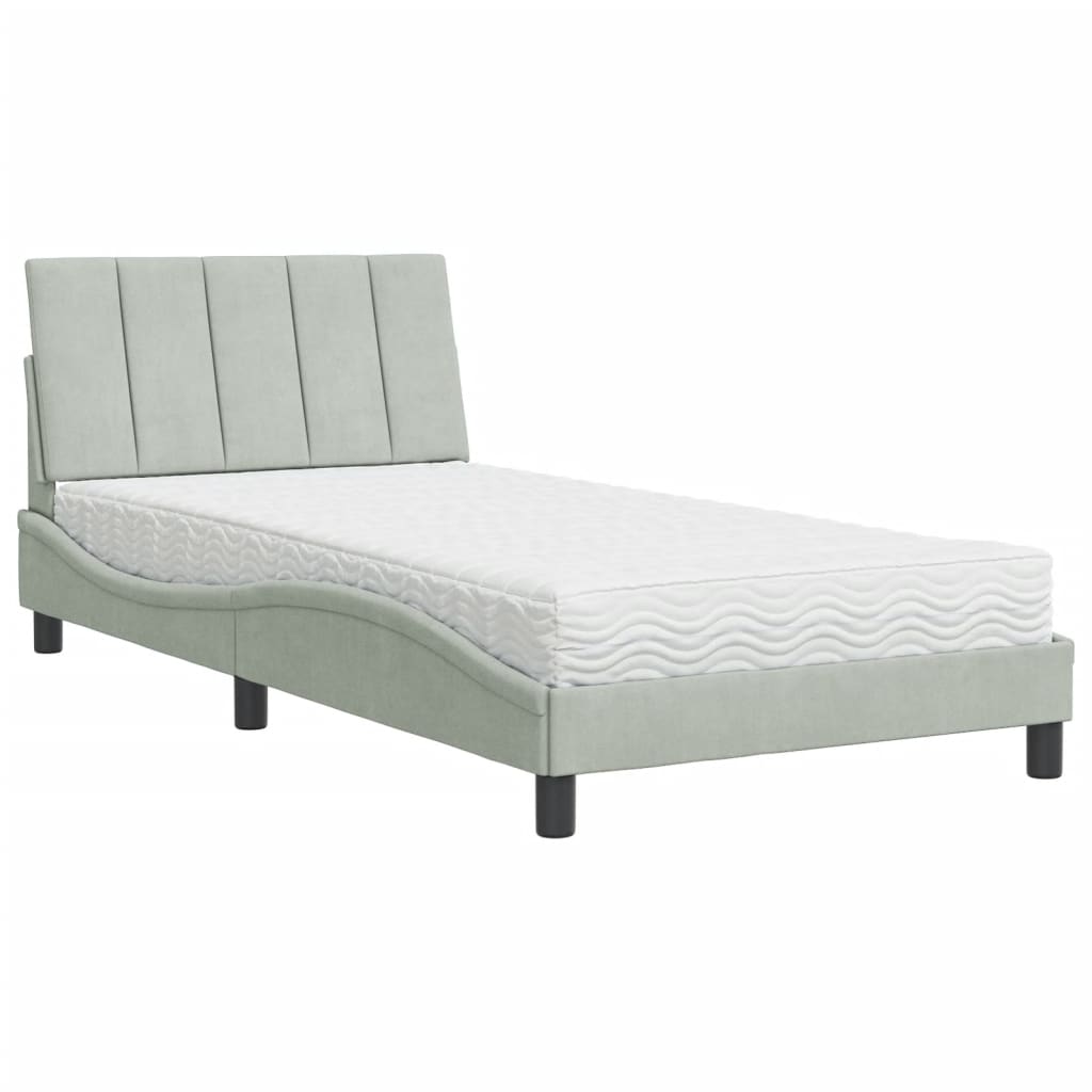 Lit avec matelas Hanko gris clair 100x200 cm velours - XIOS