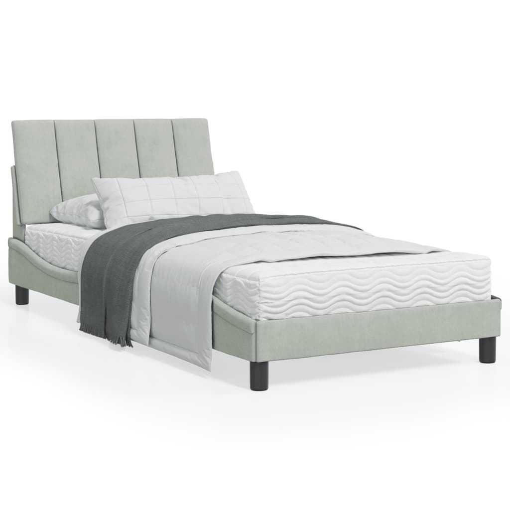 Lit avec matelas Hanko gris clair 100x200 cm velours - XIOS