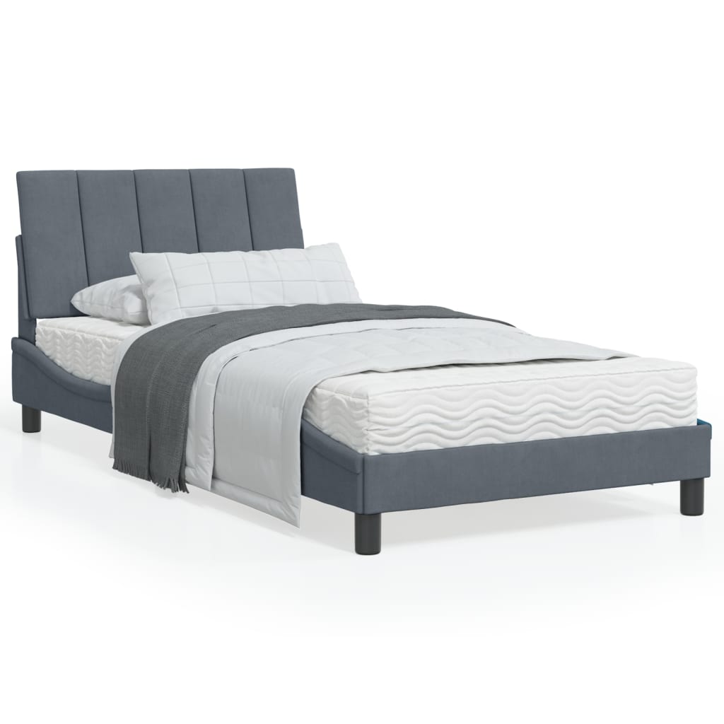 Lit avec matelas Hanko gris foncé 100x200 cm velours - XIOS
