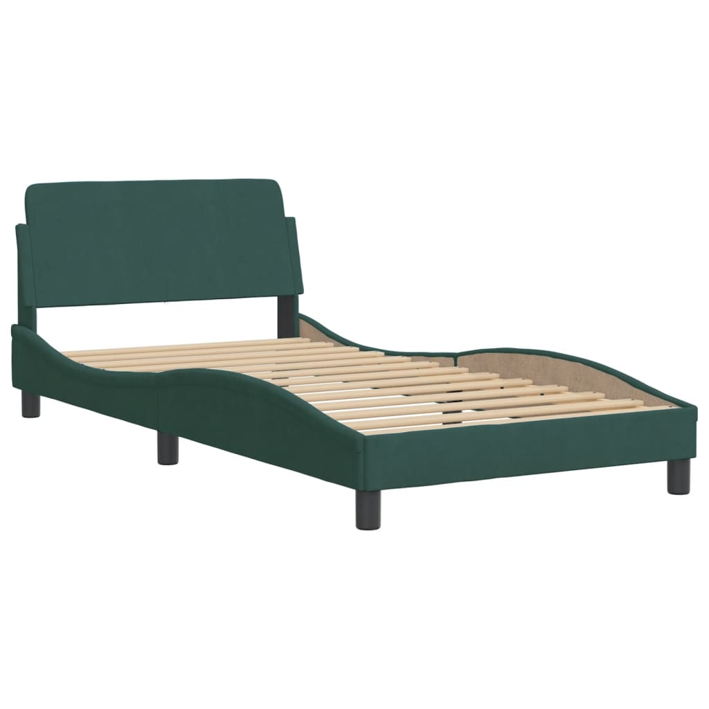 Lit avec matelas Hanko vert foncé 100x200 cm velours