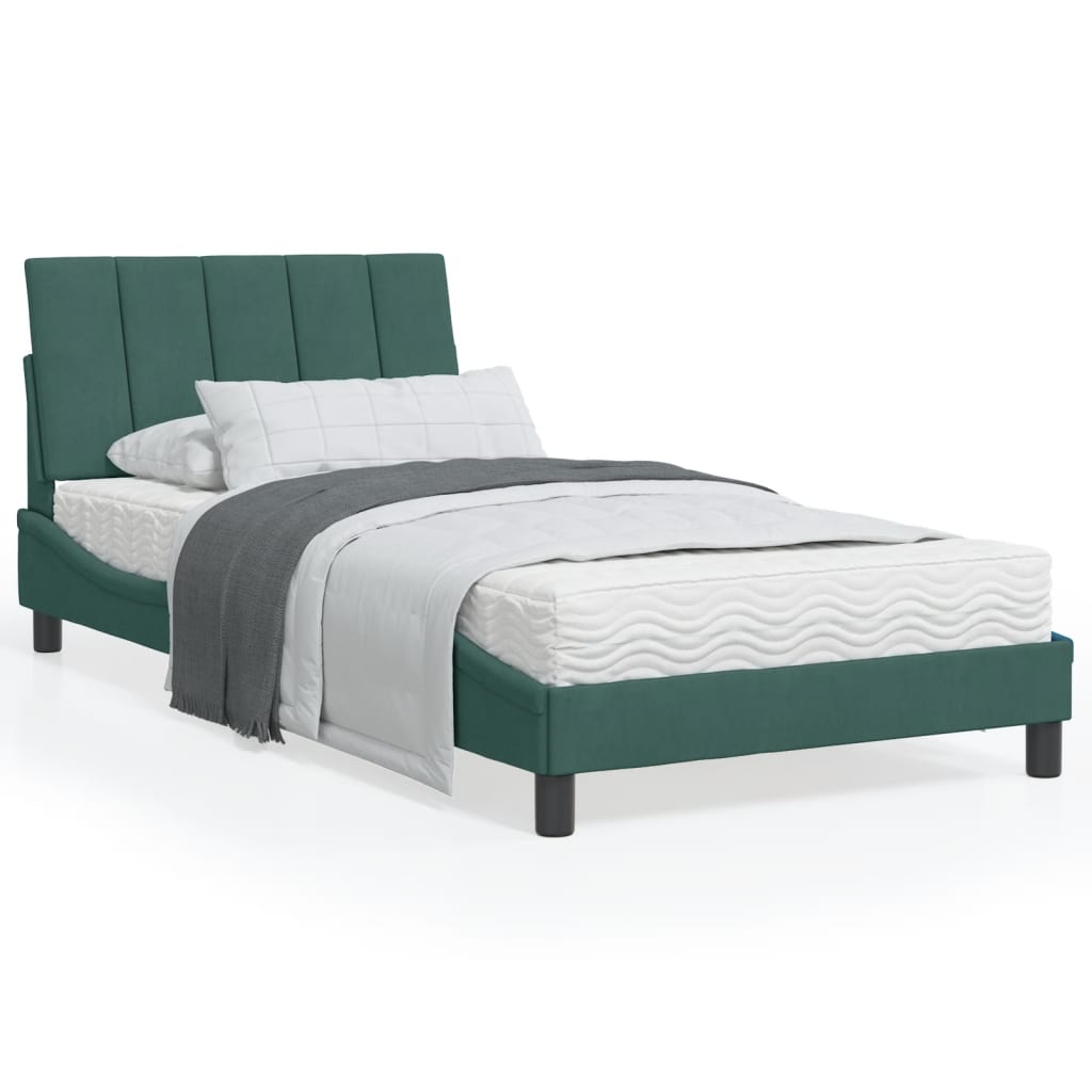 Lit avec matelas Hanko vert foncé 100x200 cm velours