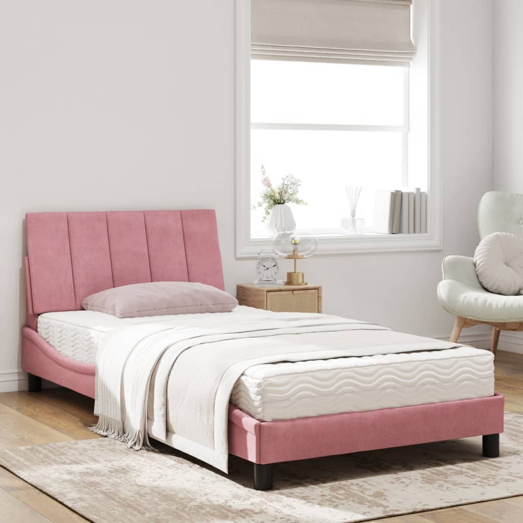 Lit avec matelas Hanko rose 100x200 cm velours - XIOS
