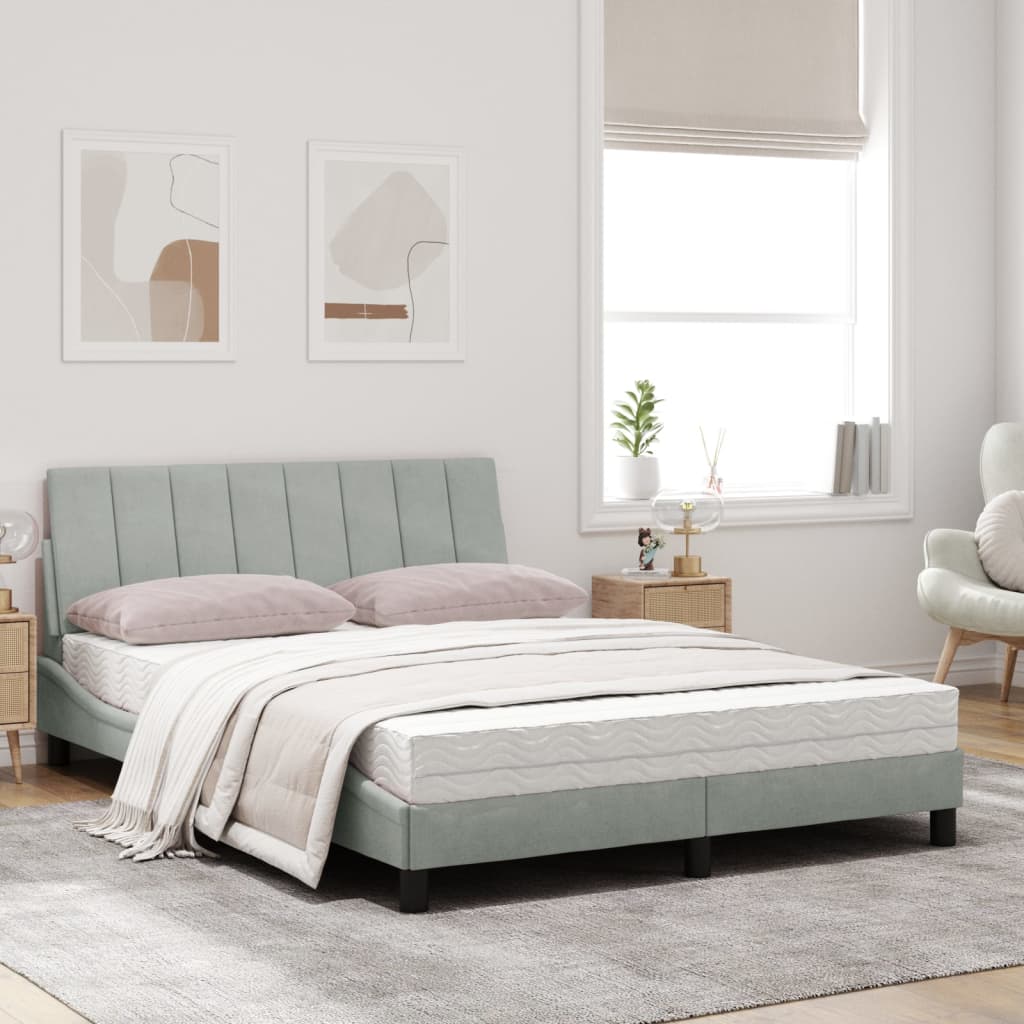Lit avec matelas Hanko gris clair 120x200 cm velours - XIOS