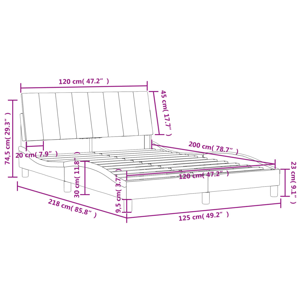 Lit avec matelas Hanko gris clair 120x200 cm velours - XIOS
