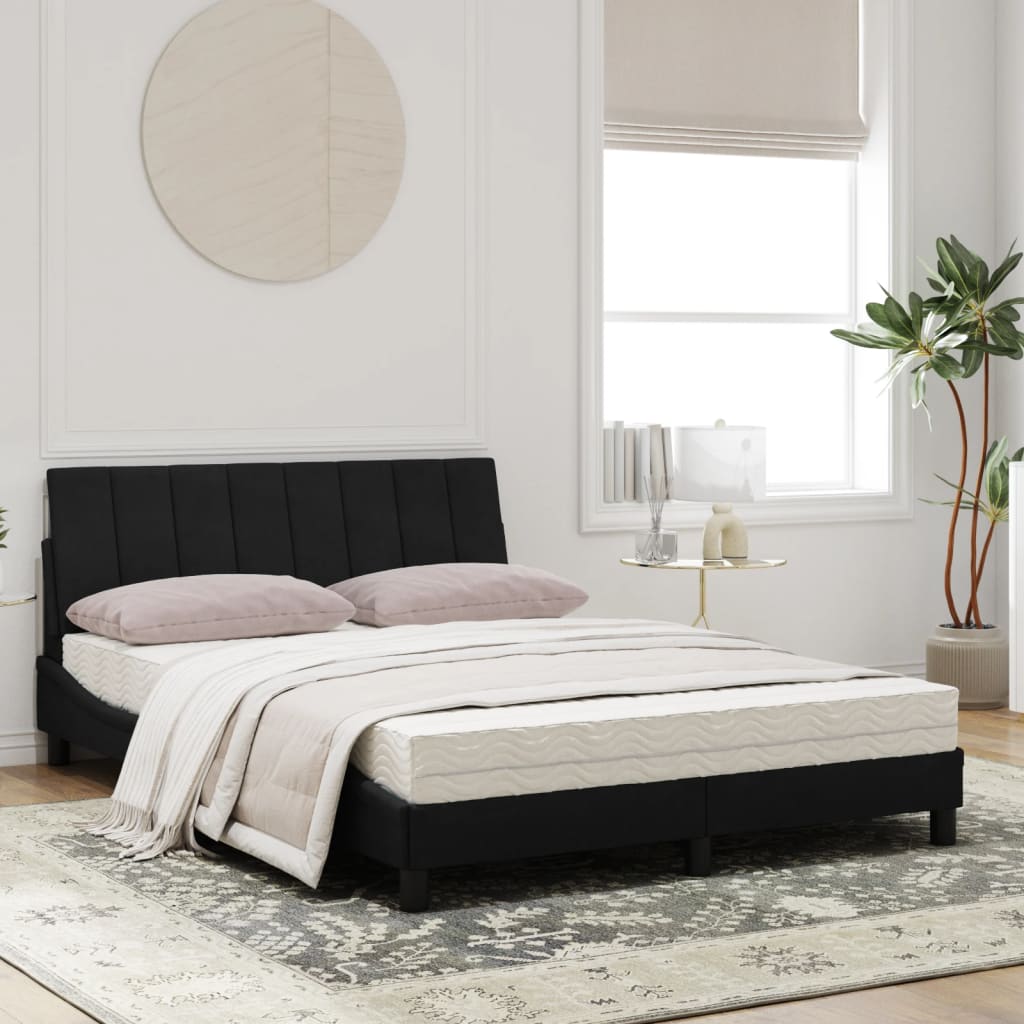 Lit avec matelas Hanko noir 120x200 cm velours - XIOS