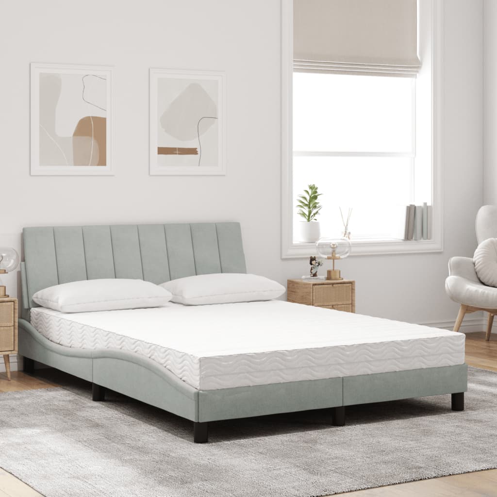 Lit avec matelas Hanko gris clair 140x190 cm velours - XIOS