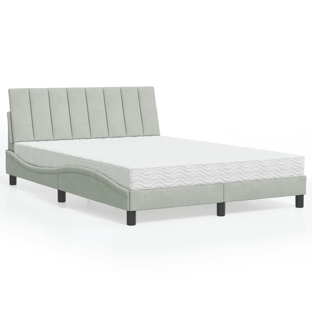 Lit avec matelas Hanko gris clair 140x190 cm velours - XIOS