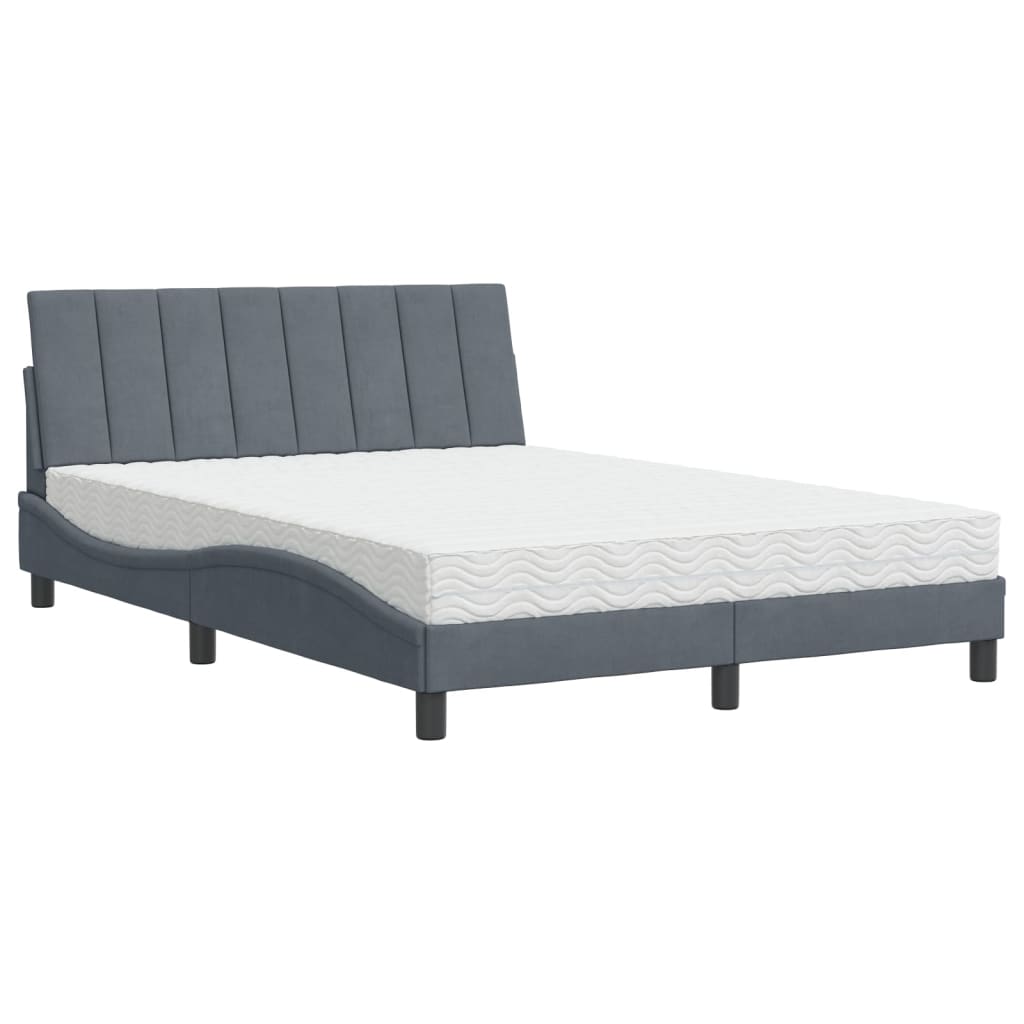 Lit avec matelas Hanko gris foncé 140x190 cm velours - XIOS