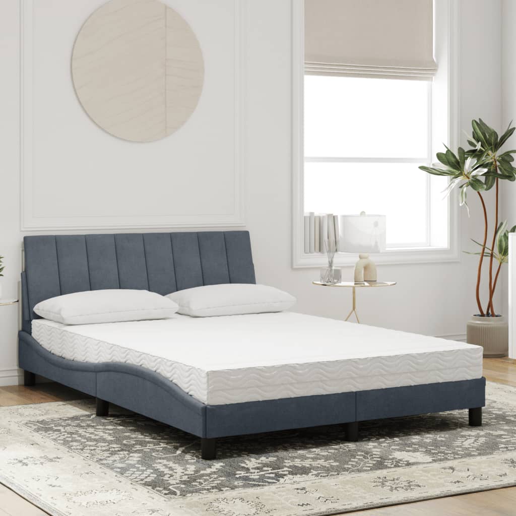 Lit avec matelas Hanko gris foncé 140x190 cm velours - XIOS