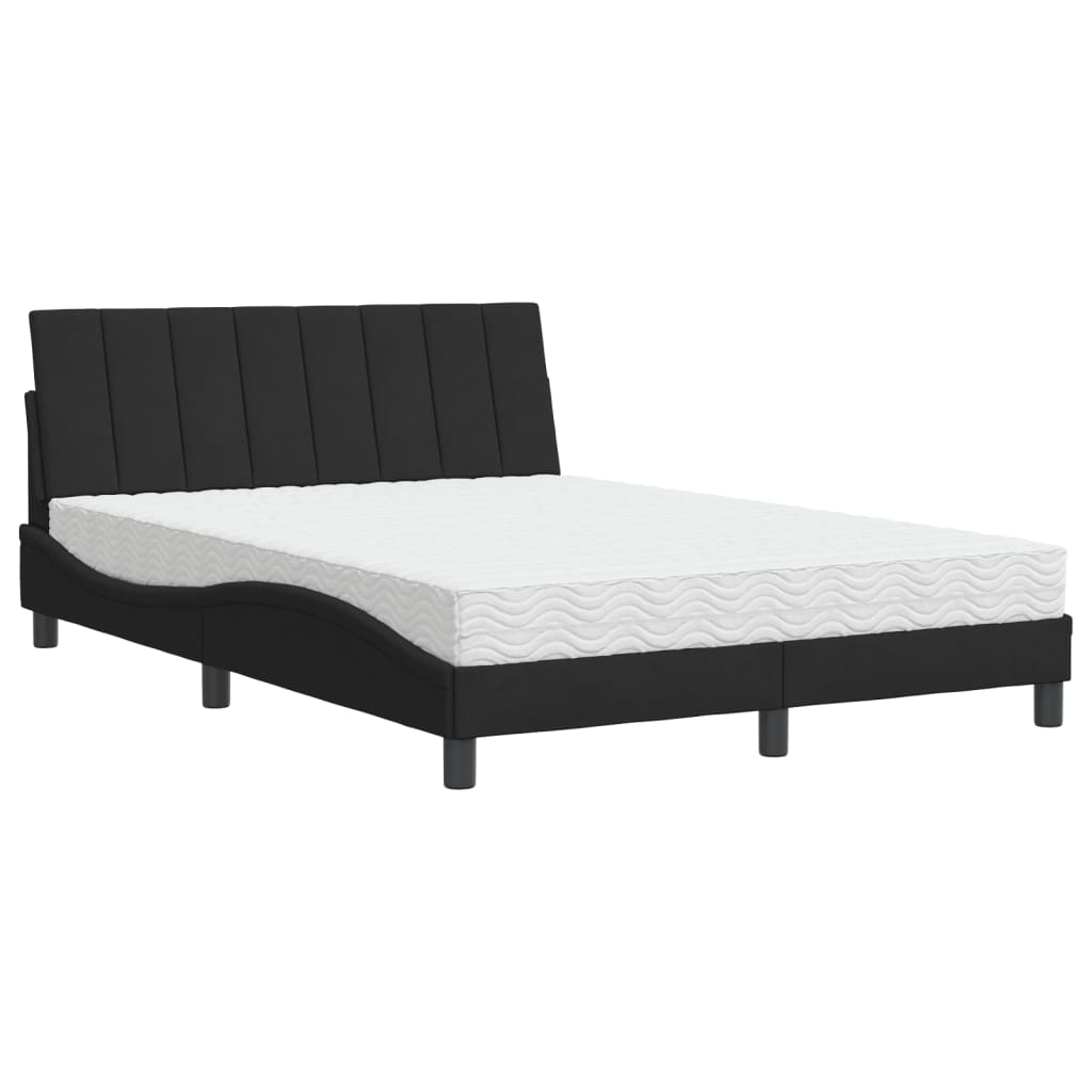 Lit avec matelas Hanko noir 140x190 cm velours - XIOS