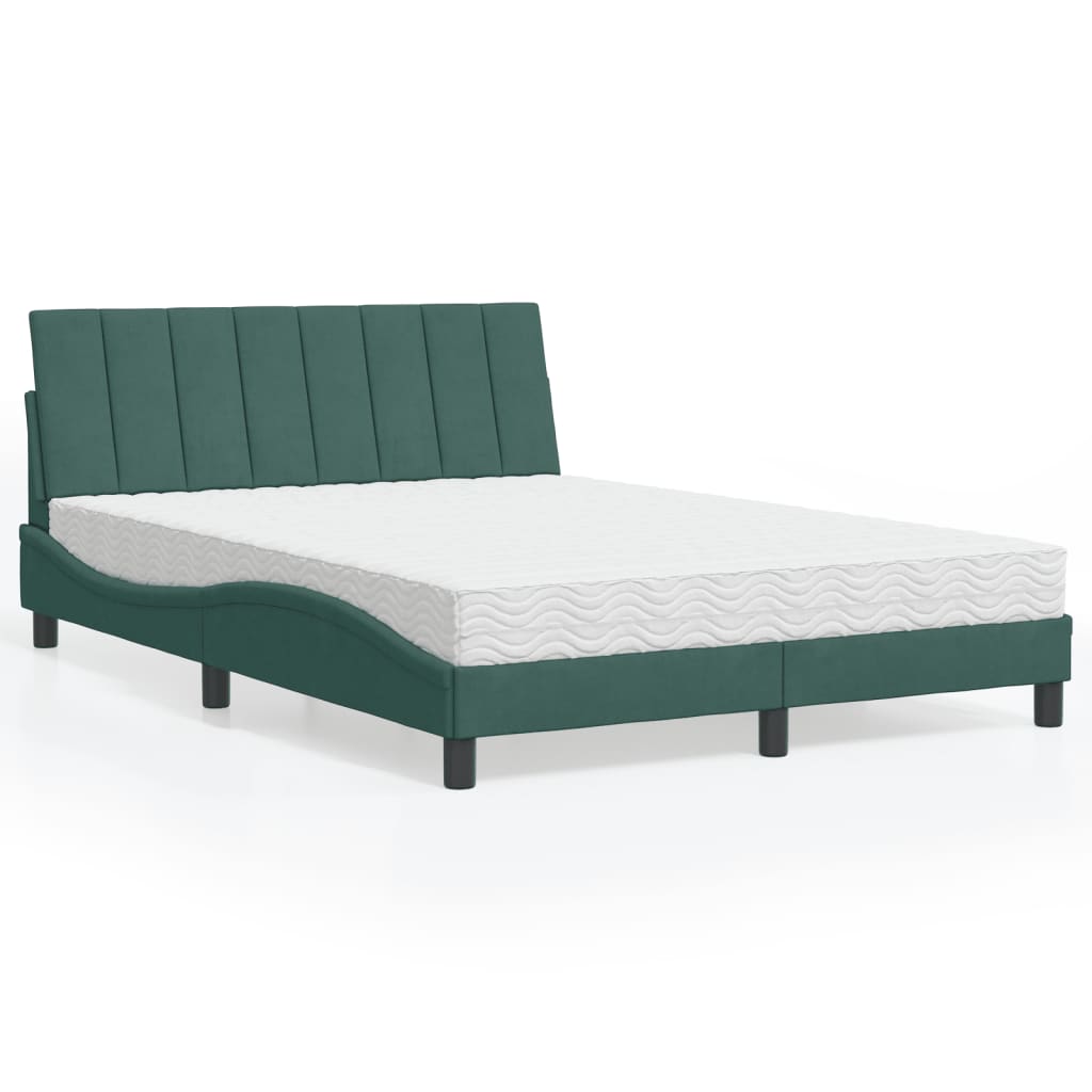 Lit avec matelas Hanko vert foncé 140x190 cm velours - XIOS
