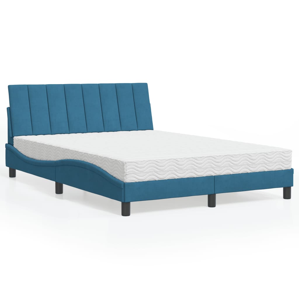 Lit avec matelas Hanko bleu 140x190 cm velours