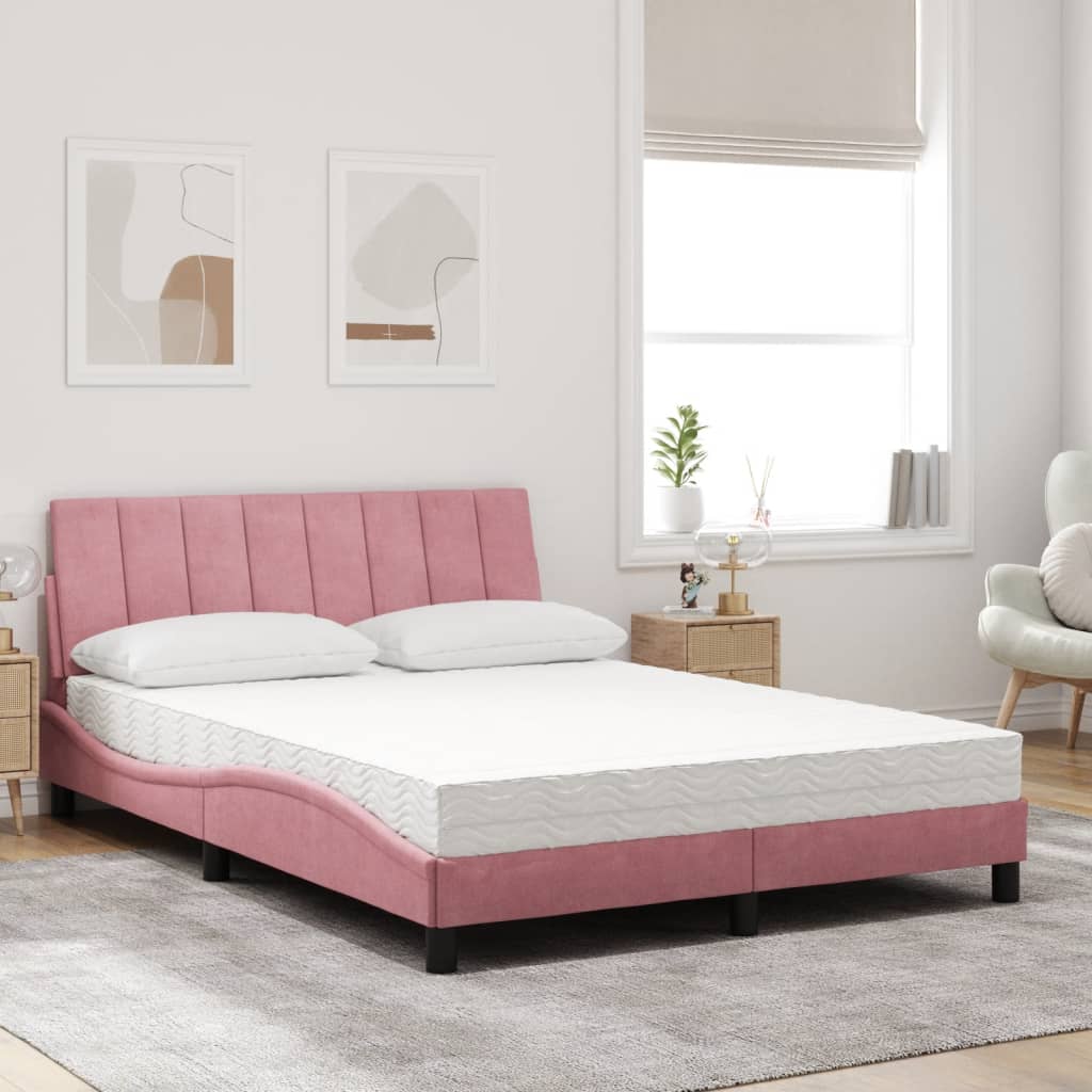 Lit avec matelas Hanko rose 140x190 cm velours - XIOS