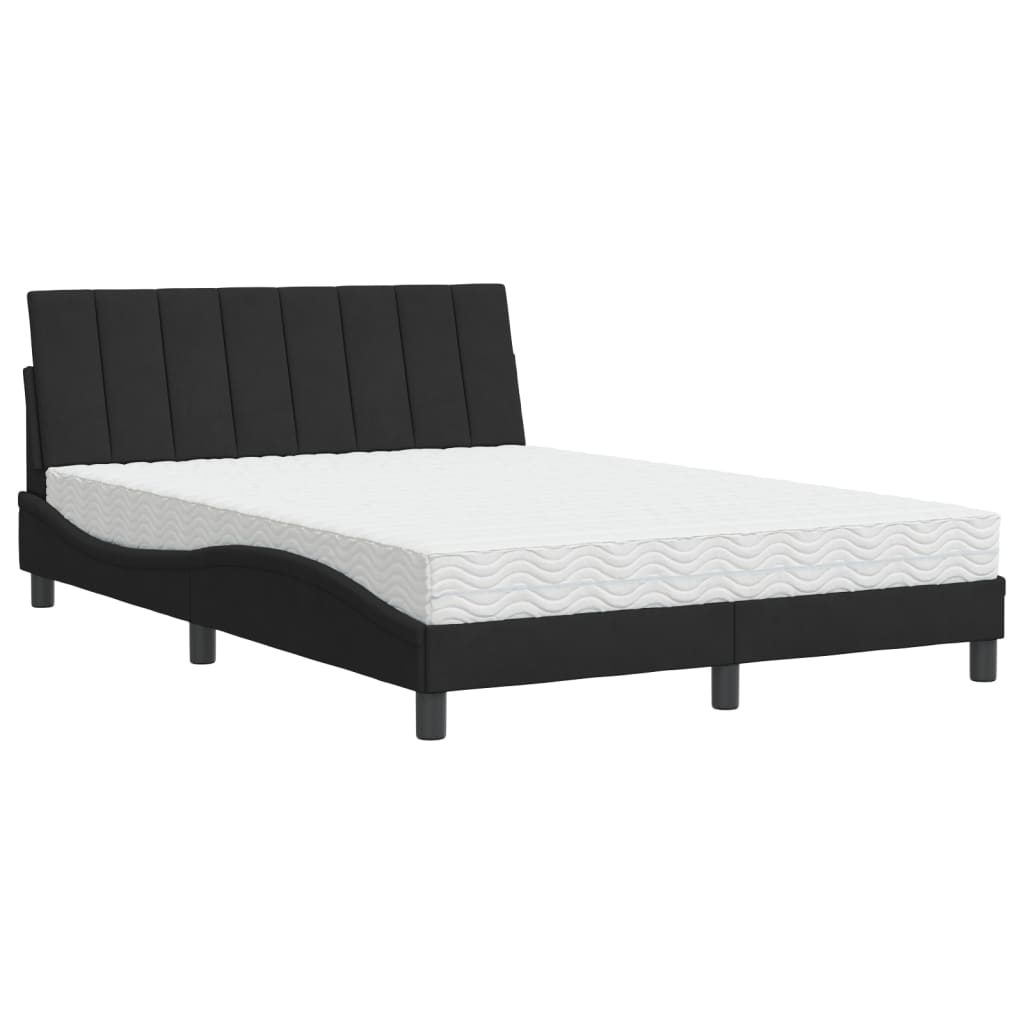 Lit avec matelas Hanko noir 140x200 cm velours