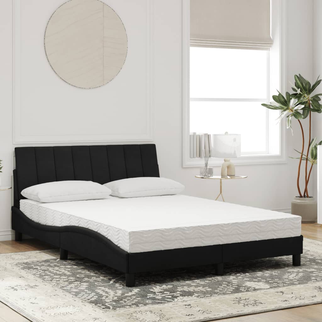 Lit avec matelas Hanko noir 140x200 cm velours