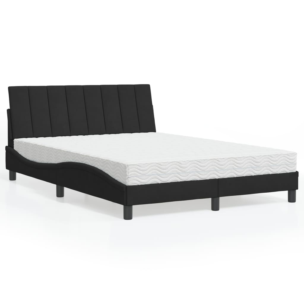 Lit avec matelas Hanko noir 140x200 cm velours