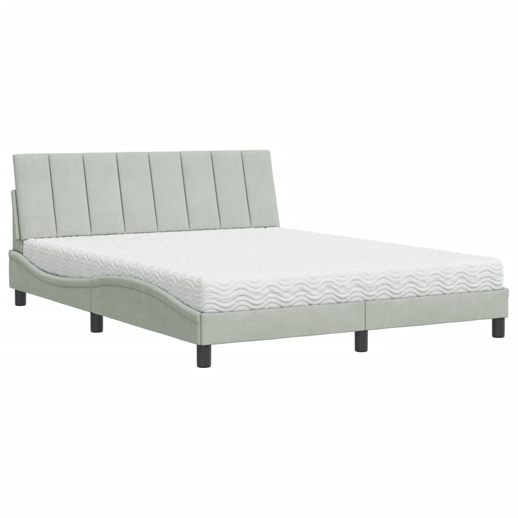 Lit avec matelas Hanko gris clair 160x200 cm velours - XIOS