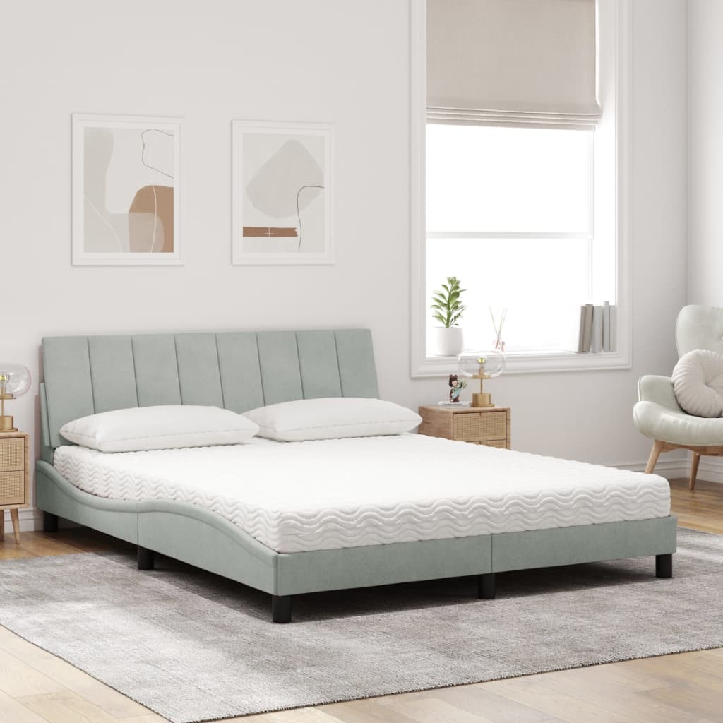 Lit avec matelas Hanko gris clair 160x200 cm velours - XIOS